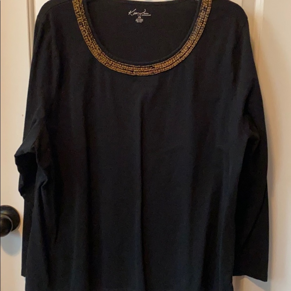 Kim Rogers Black L/S T-shirt With Gold Beaded Neck